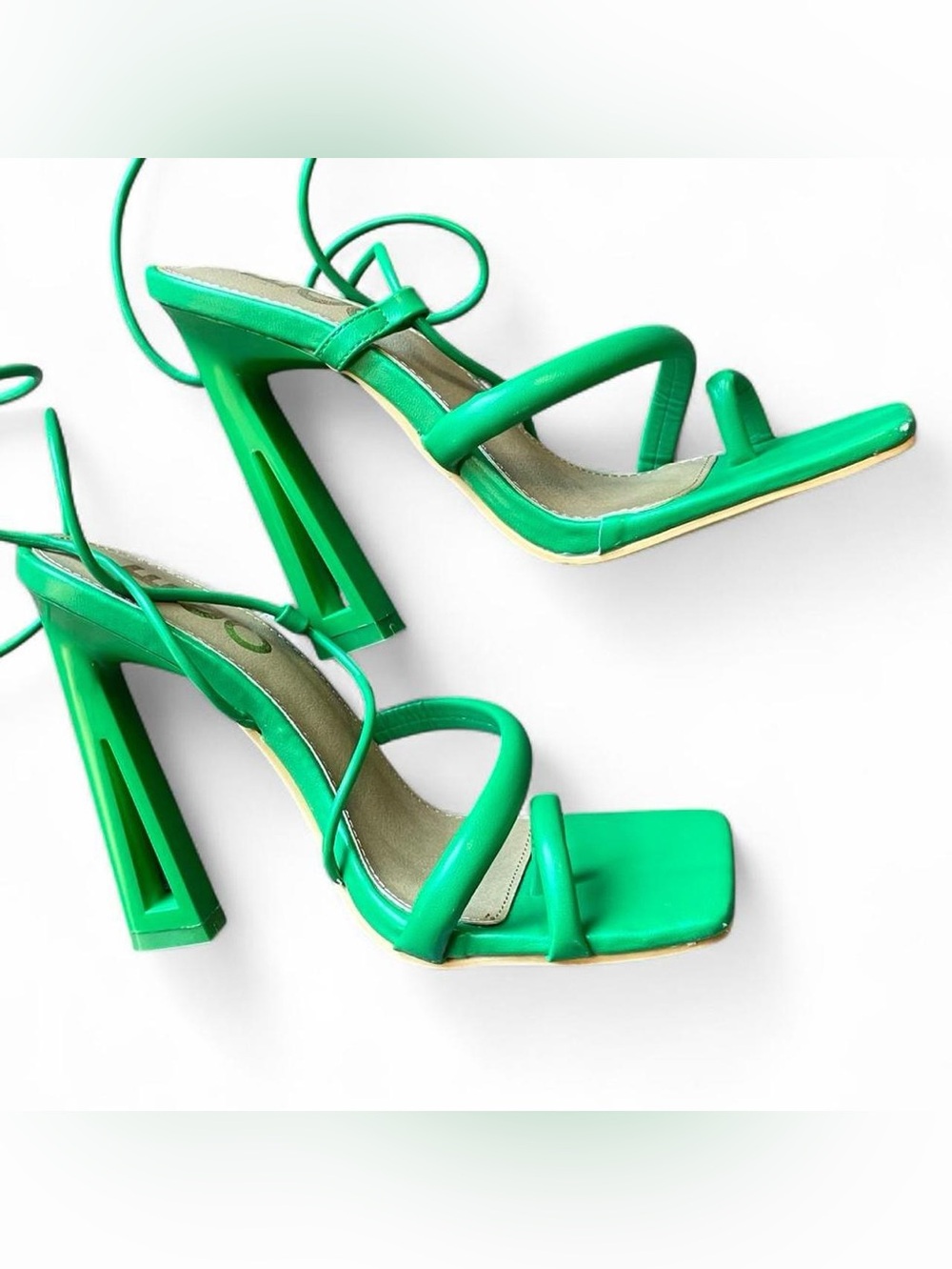 Neon Green Lace-Up Platform Heels – Y2K Strappy Square Toe Heels (US 6) - Picture 5 of 8